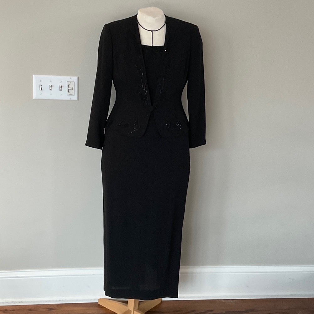 Elegant Black Rimini by Show Beaded Dress and Jacket Set
